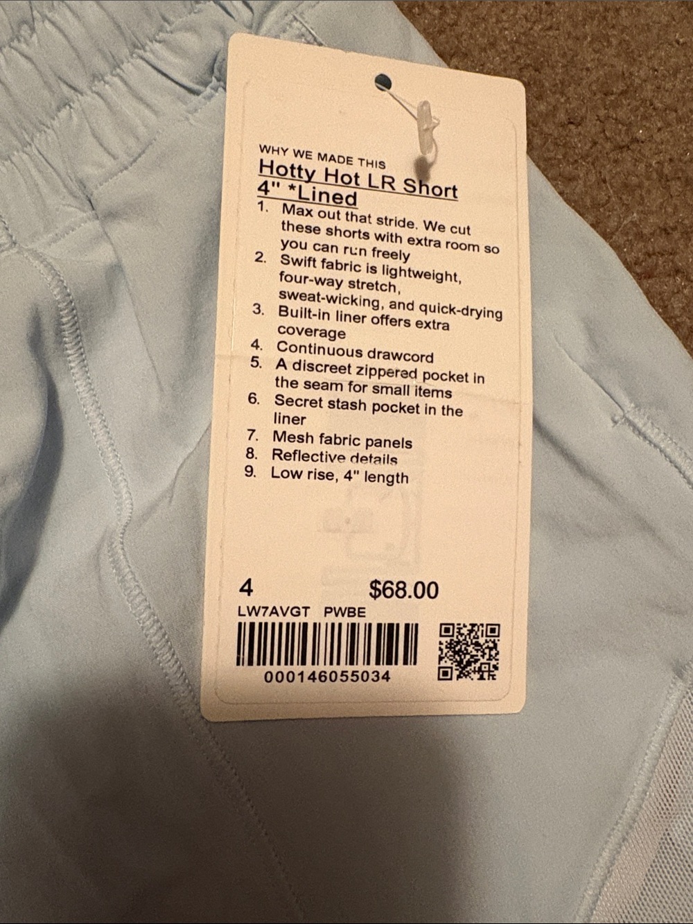 Lululemon Light Blue Women’s Hotty hot  4” lined Brand new size 4 - Picture 2 of 3